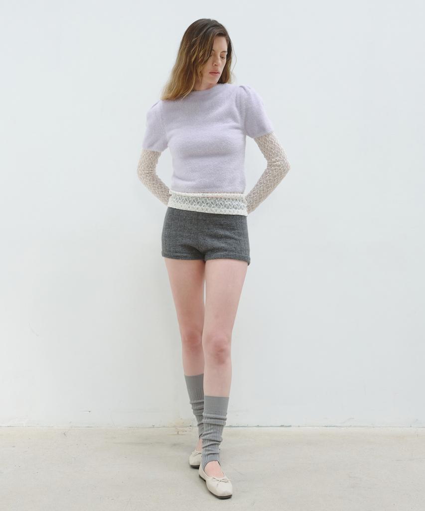 Aobteu Hairy Puff Sleeve Knit - Lavender