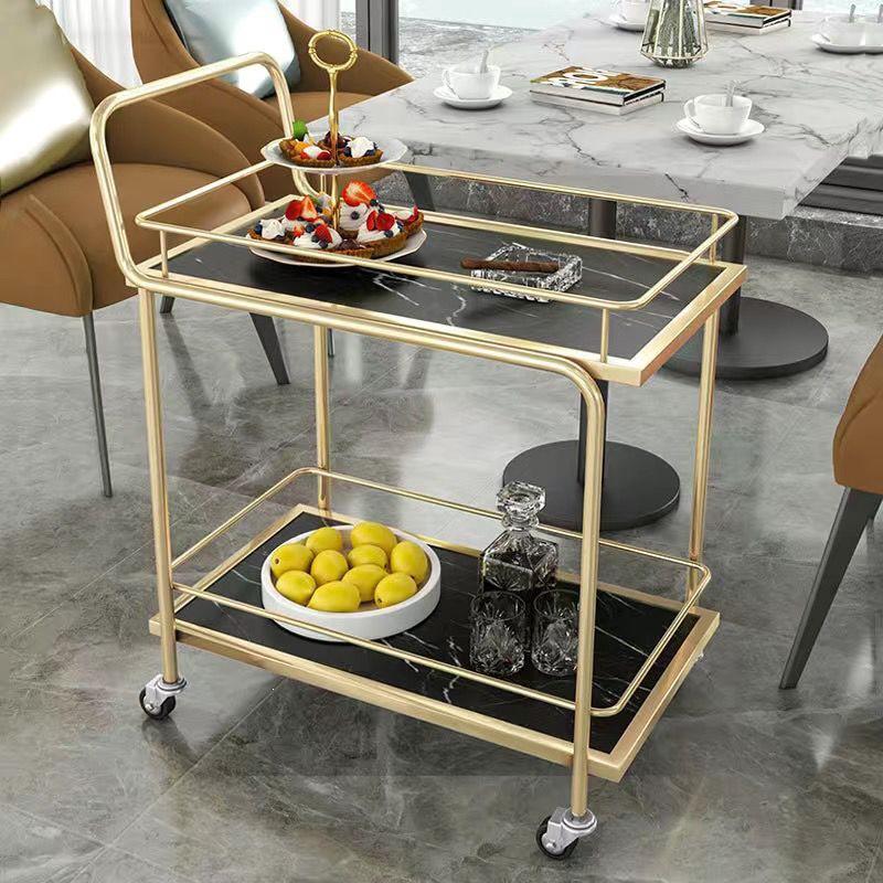 Gold Multi-Layer Nordic Mobile Beverage and Dining Cart for Hotels and Restaurants