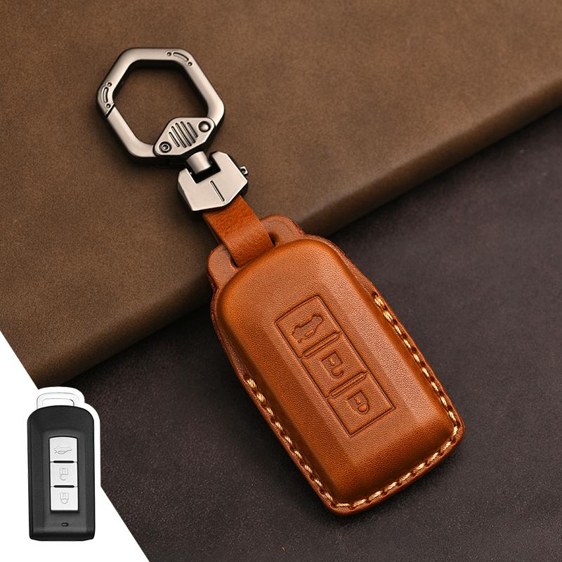 Genuine Leather Protector for Mitsubishi Lancer 10 Outlander Ex Asx Rvr Eclipse Cross Pajero Sport L200 Key Case Cover Fob