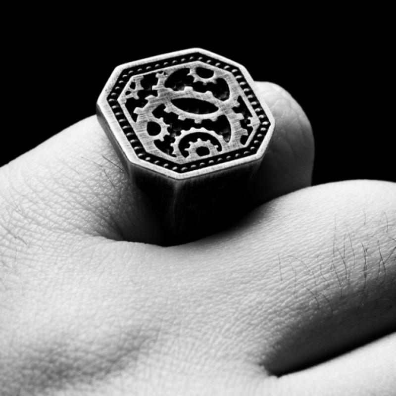 Adjustable Open Ring Men Women Vintage Gear Design Copper Plated Retro Stylish Statement Jewelry