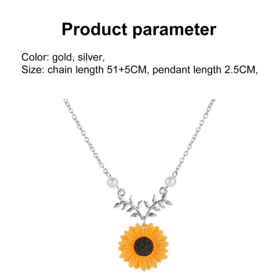 Pendant Necklace Sunflower Elegant Alloy Fake Pearl Leaf Chain Necklace for Dating