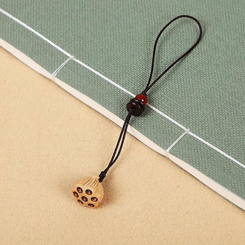 Colgante para Teléfono y Bolso de Madera de Melocotón con Loto, Lanyard USB con Llavero - Estilo Antiguo, Popular para Transmisiones en Vivo