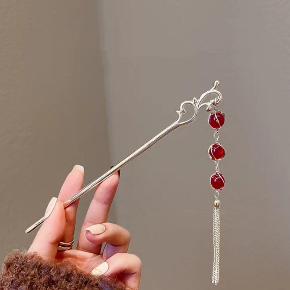 1pc Festive Red Lantern Hairpin Modern Chinese Step-Shake Clip with Tassels for Hanfu Casual Updos Women's Hair Jewelry