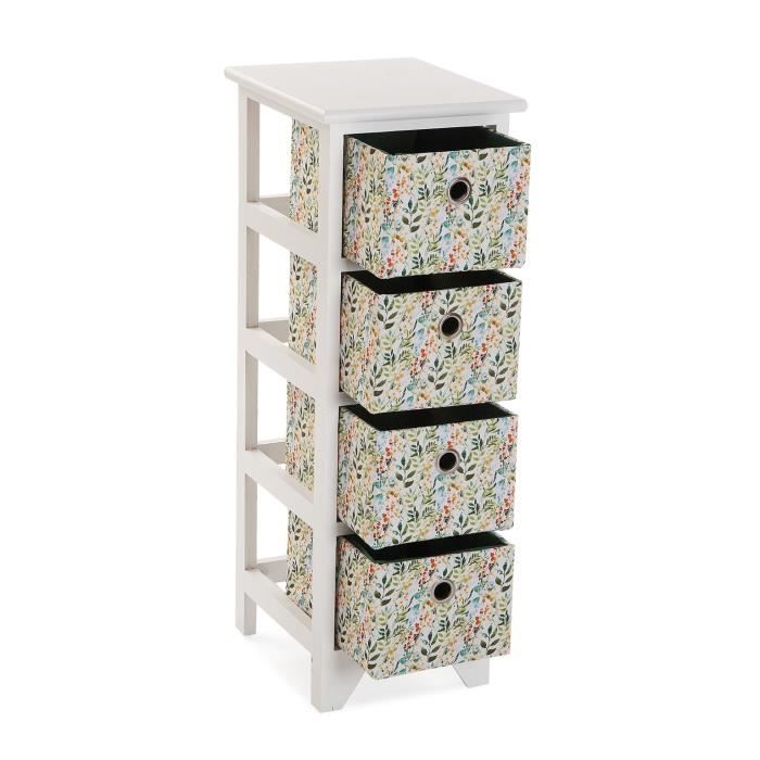 Koupelnová skříňka s policemi Acuarela - 72 x 30 x 25 cm - Komoda se 4 úložnými zásuvkami ze dřeva - Bílá - Versa