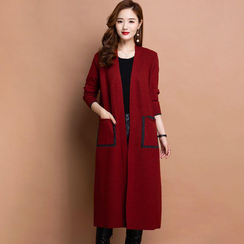 

Женский трикотажный кардиган-шаль большого размера - Модная осенне-зимняя верхняя одежда L (110-120 cm) красный