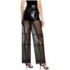 S-XXL Women See Through PVC Pants Button Waist Back Pockets Wide Leg Straight Trousers for Party Dancing Prom Cover Up