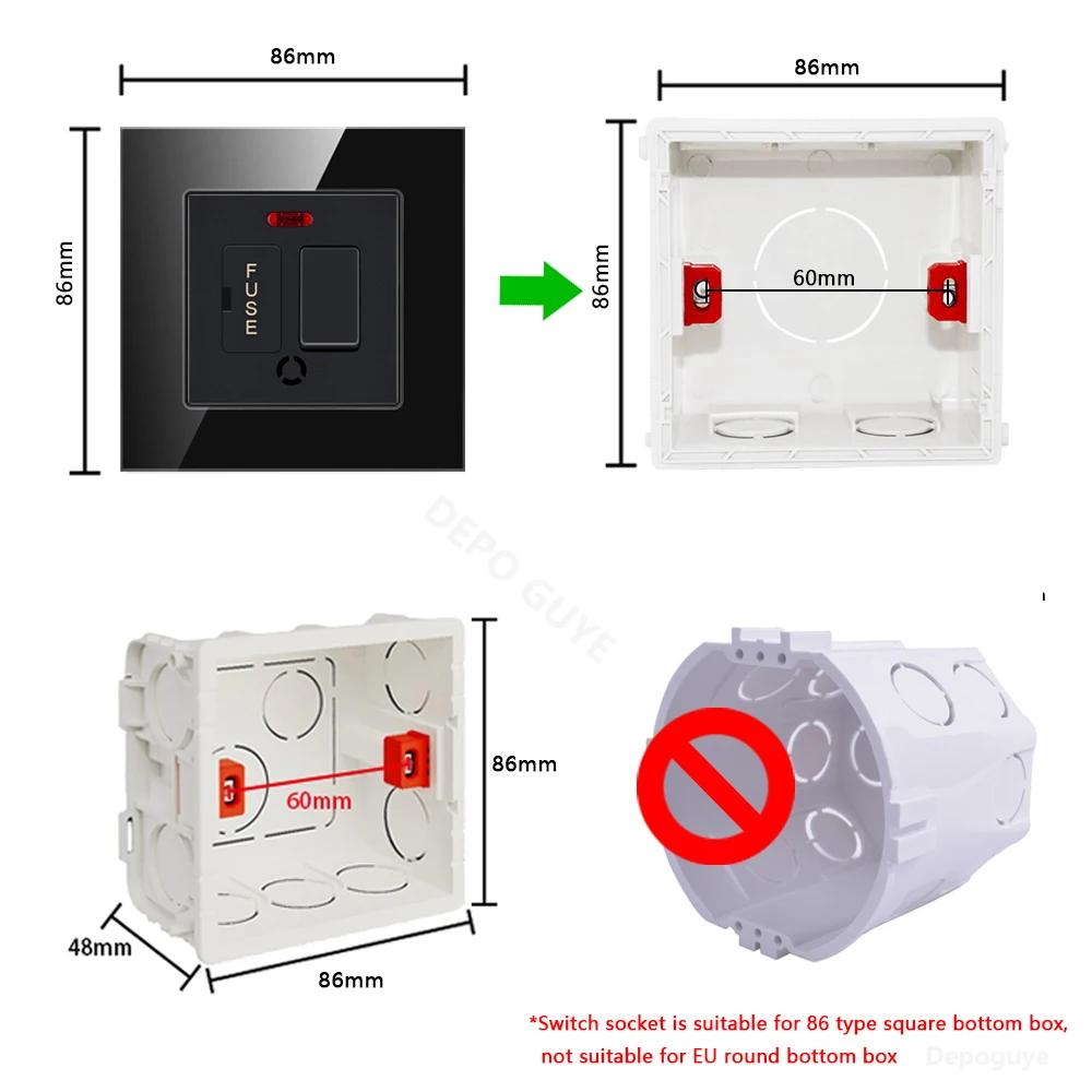 86 Type UK 13A Switch With Fuse Electrical Switch Light Spurs Neon Black White Grey Tempered glass Fuse 13A Wall Switch Panel