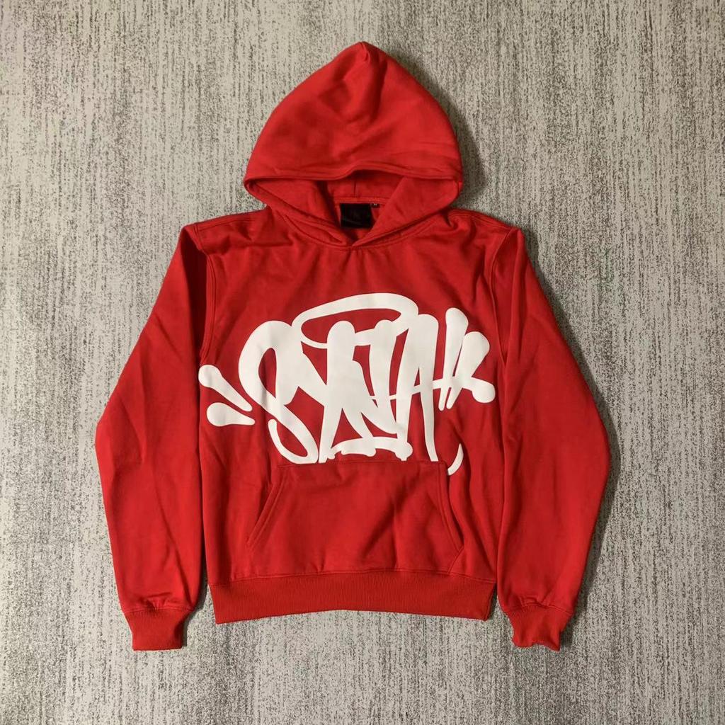 SYNAWORLD Wind Hip Hop Letter Print Fleece-Lined Hooded Sweatshirt - Casual Trendy Sportswear