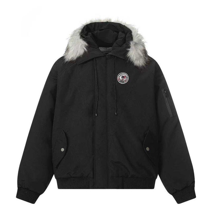 

Cabbage Coke American Retro Style Mountain Carving Parka with Fur Collar Cotton Coat for Men and Couples, Winter Cold-Proof Workwear Jacket Black L