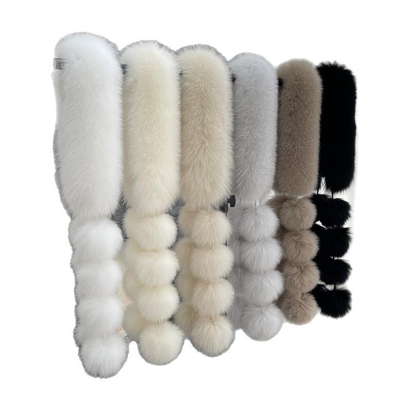 Magnetic Faux Fox Fur Scarf with Pom-Poms - Double-Sided Plush Shawl for Autumn/Winter.