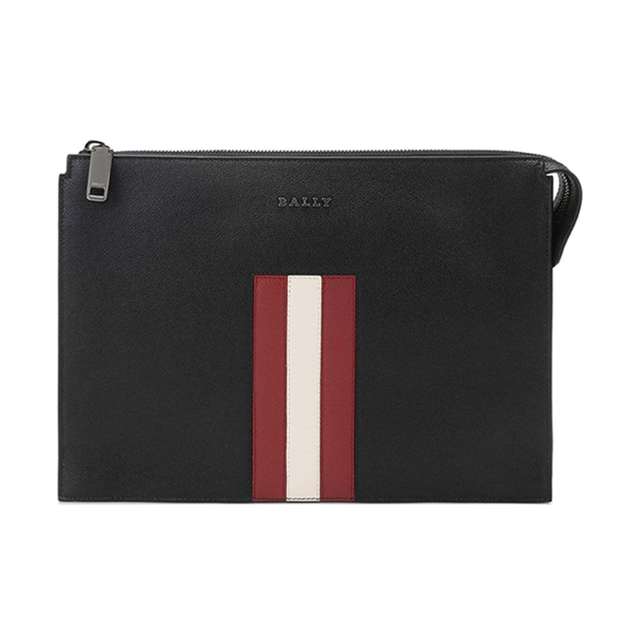 

Bally Leather Color Block Striped Clutch Men Clutch Black 6236768 Basic Set (Bag+Dust Bag)