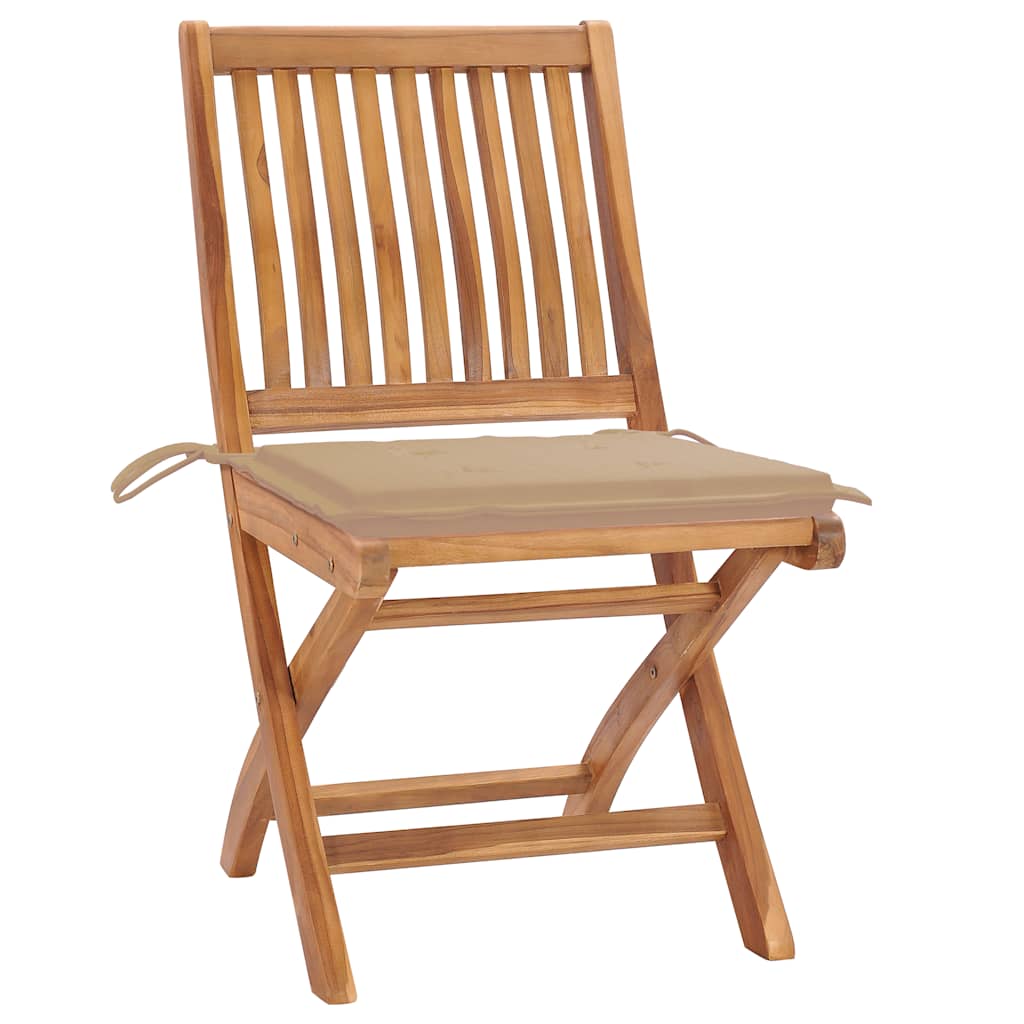 Garden Chairs 2 pcs with Beige Cushions Solid Teak Wood