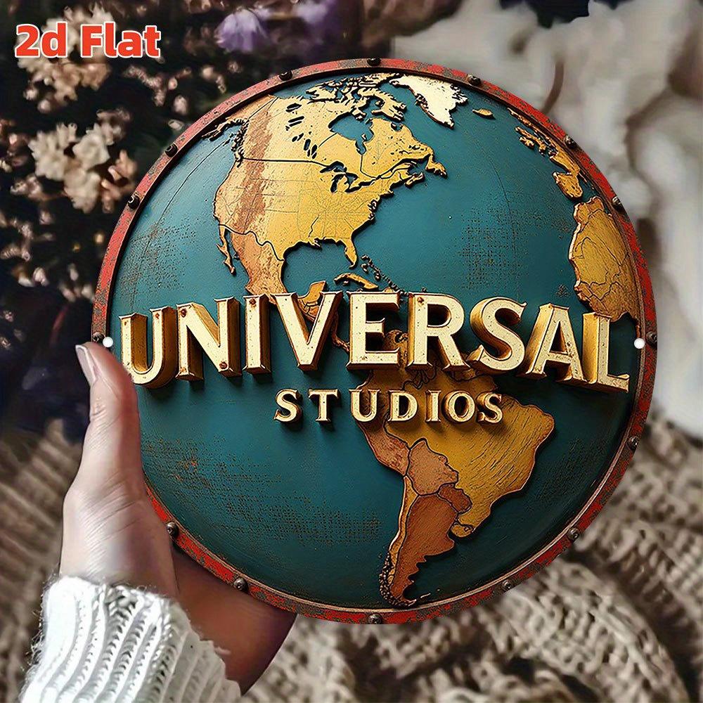 Studios Logo Vintage Metal Wall Art Aluminum Tin Sign with World Map Design Rustic IndoorOutdoor Decor for HomeBarCafeD