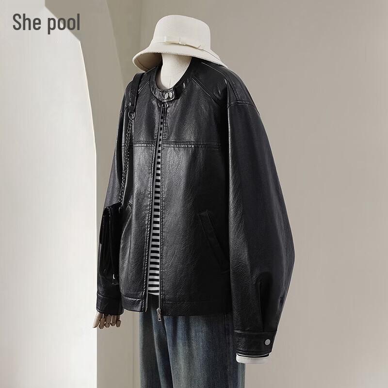 

Women s Stand Collar PU Leather Jacket M