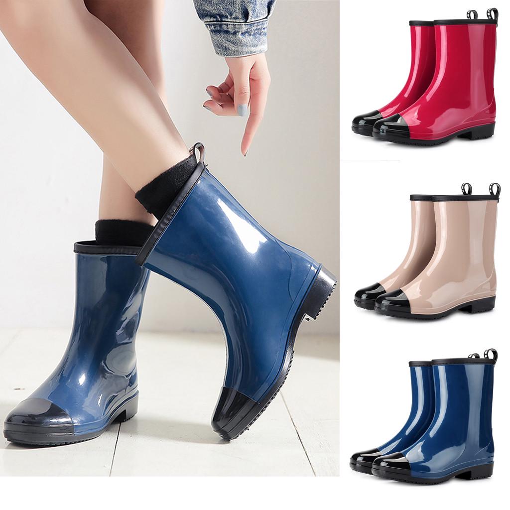 Women/'s Warm Water Shoes Autumn Winter Rubber Tube Waterproof Frosted Rain Boots