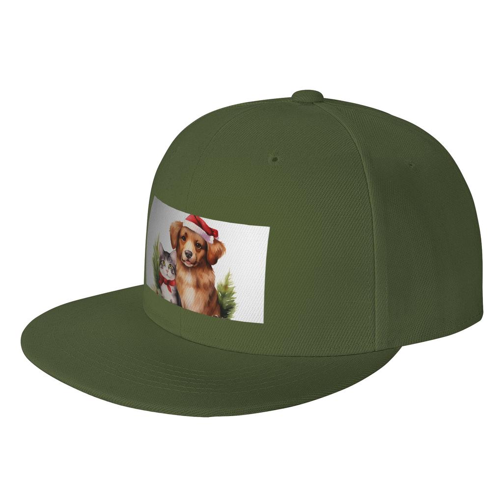 Fashion Adorable dog and cat Christmas holiday print Flat Brim Sun Hat Cycling Baseball Cap