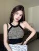 Sweet Spice Girl Knitted Suspender Small Vest Women's Summer Wear Black Neck Short Skinny Design Inner Top