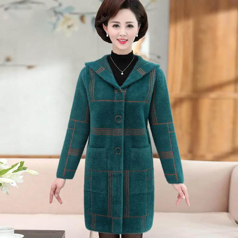 Mom Wears Autumn and Winter Imitation Fur Mink Velvet Jacket All-match Mid-length Large Size Middle-aged and Elderly Women's Western Style Coat