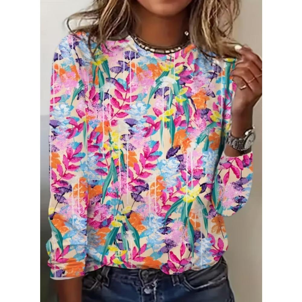European and American Women's Casual Long Sleeved Printed Fashionable T-shirt, Streetwear Top