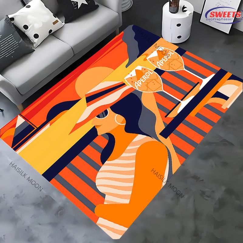 Tappeto Stampato con Motivo A Aperol S Spritz, Banda Classica 3D, Tappeto Nuova Uscita per Soggiorni, Camere da Letto, Aree Ufficio, Tappetino Lavabile