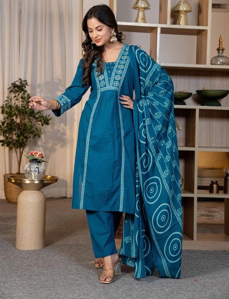 Women Cotton Designer Kurta Pant Dupatta Set Indian Bollywood Top Tunic Kurti Salwar Suit