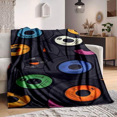 1pc Music Records Print Blanket Lightweight Flannel Throw Blanket For Sofa, Bed, Living Room, Office, Outdoor Travel, Camping