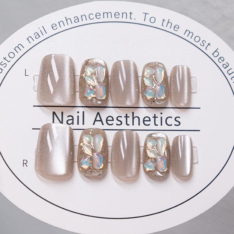 24pcs Pink Cat Eye Fake Nails Glitter Fashion False Nail Patch For Lady Women Wearable Manicure DIY Art Almond Press On Nails