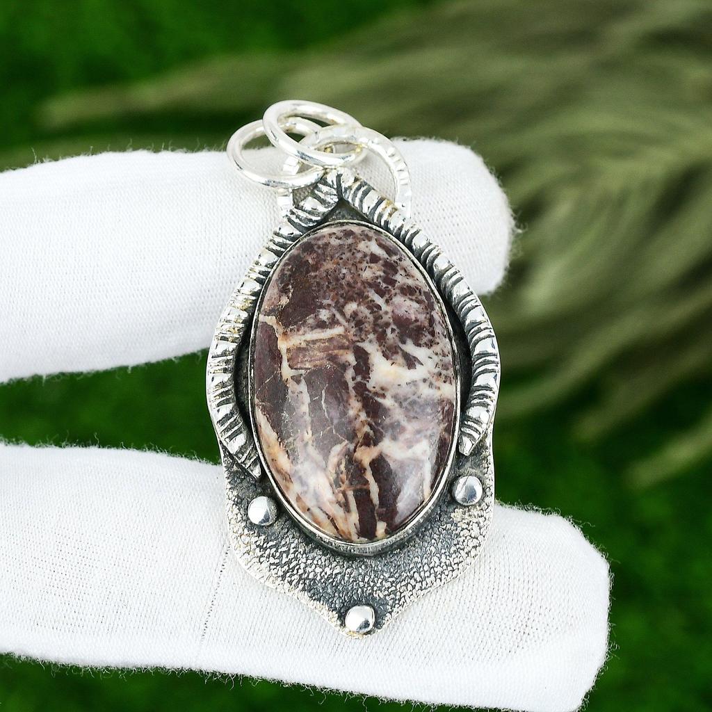 Gift For Women Pendant 925 Sterling Silver Natural Coconut Jasper Gemstone