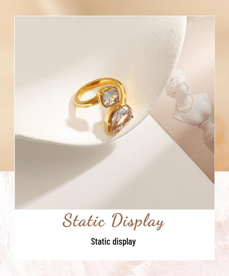 18K Gold Plated Stainless & Titanium Steel Zirconia Ring: Geometric, Waterproof, Adjustable & Irregular Shape for Women