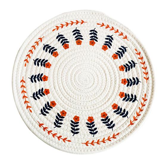 Handwoven Cotton Rope Placemat with Original Print Heat-Resistant Non-Slip Round Table Mat Decorative Kitchen Dining Accessory.