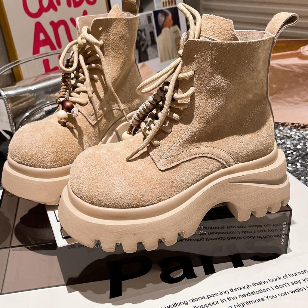 Martin boots matte lace-up fringed retro big head locomotive boots super foreign style short boots Spice girl style small women's shoes