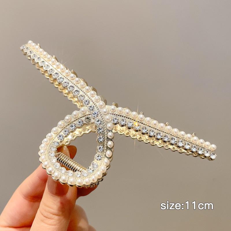 Fashion Metal Grab Clip Korean Large High-end Sense Hair Grab Retro Headwear Elegant Alloy Shark Clip Pearl Hairpin
