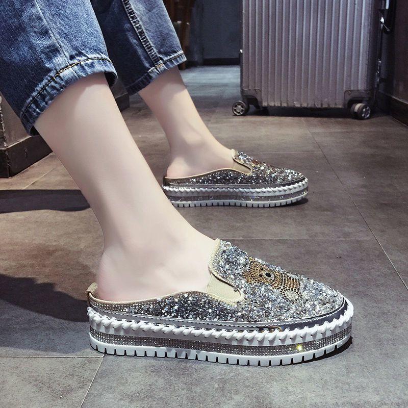 Fashion Autumn Women Thick Bottom Sneaker Running Fashion Designer Woman Shoes Trend 2024 Casual Canvas Mirror Luxury Rhinestone Spring