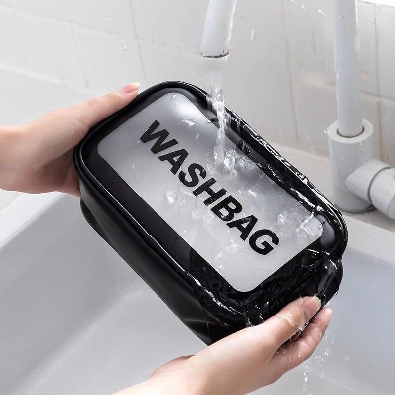 Průhledná třídílná taška na make-up a toaletní potřeby z PU, velkokapacitní poloprůhledná matná přenosná úložná taška z PVC