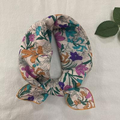 Retro Literary and Versatile Flower Silk Scarf Small Square Scarf New Scarf Fashionable Versatile Foreign Style Bag Head Scarf Scarf