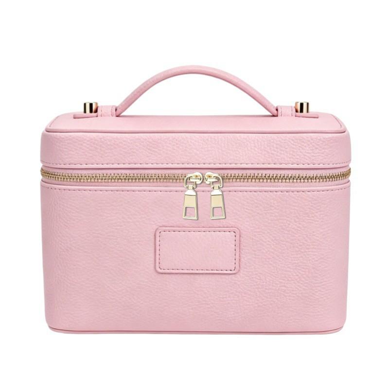 PU Makeup Bag Women Waterproof Durable Storage Organizer With Stitched Seam Square Design