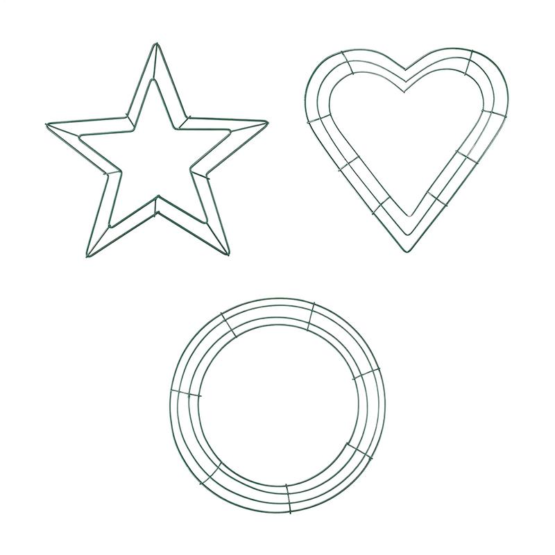 DIYs Wreath Frame star Heart Round Metal Wire Ring Flower Garland Holder Ornament for Wedding Birthday Party New Year Decoration
