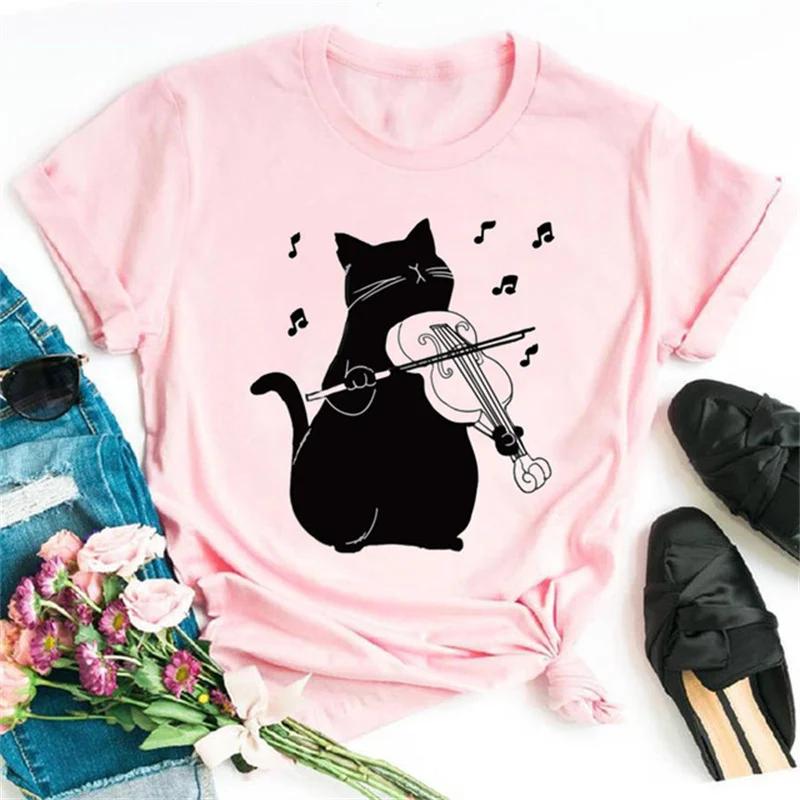 Maycaur Cute Paw Women T Shirt Fashion Cat MOM Printed Woman Tops Harajuku Punk O-neck Top Tee Black Shirt T Female T-shirt
