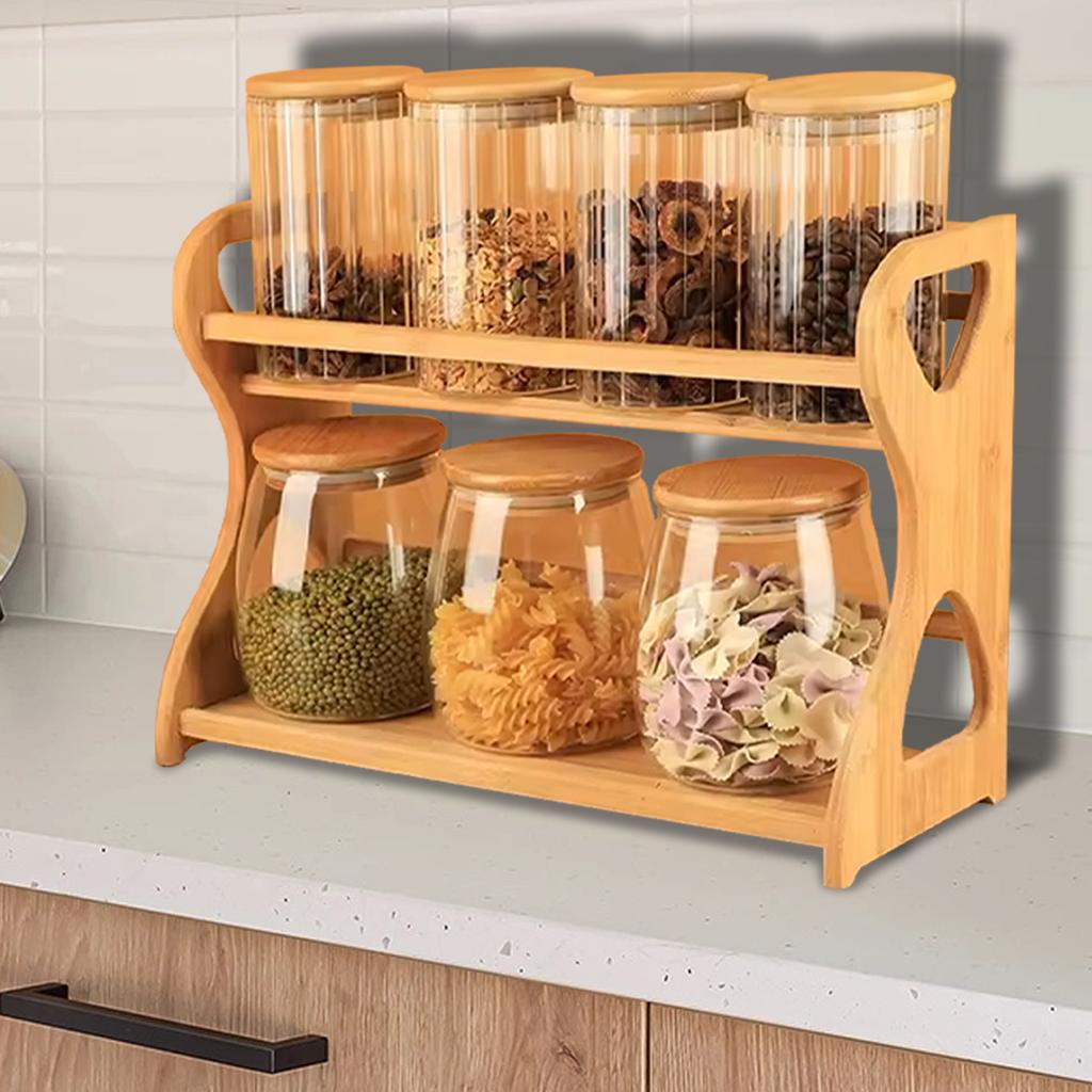 Bamboo Spice Rack for Kitchen Counter - Bathroom Cosmetic Organisation - Multifunctional Home Storage (Seasoning Jars Not Includ