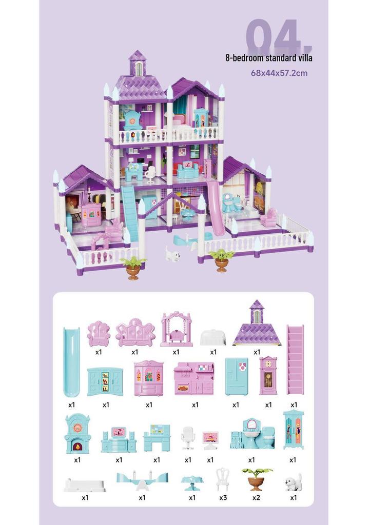 Cross-Border Princess Castle Dollhouse for Girls, Pretend Play Toy, Birthday Gift for Ages 3 and Up