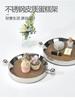 Stainless Steel Metal Mirror Leather Tray Circular Silver Handle Plate Desktop Storage Container Jewelry Tray Fruit Plate