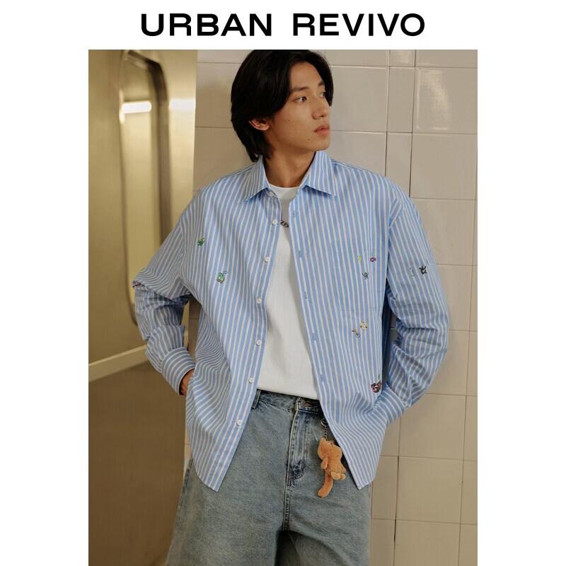 UR Men's Striped Sticker Print Casual Shirt