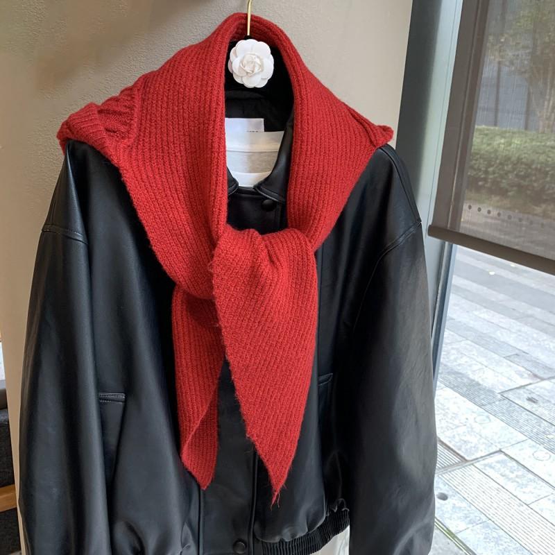 Koreanischer Stil Gestrickte Sturmhaube mit Schal Damen Winter Warm Ohrenschützer Mütze in Schwarz Mokka Grau Blau Weiß Rot