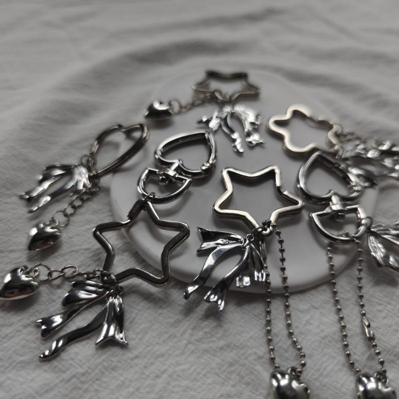 Heart Star Bowknot Charm Keychains Sweet Lovely Pendant Hangings Ornament Keyring Backpack Decoration for Women Girls