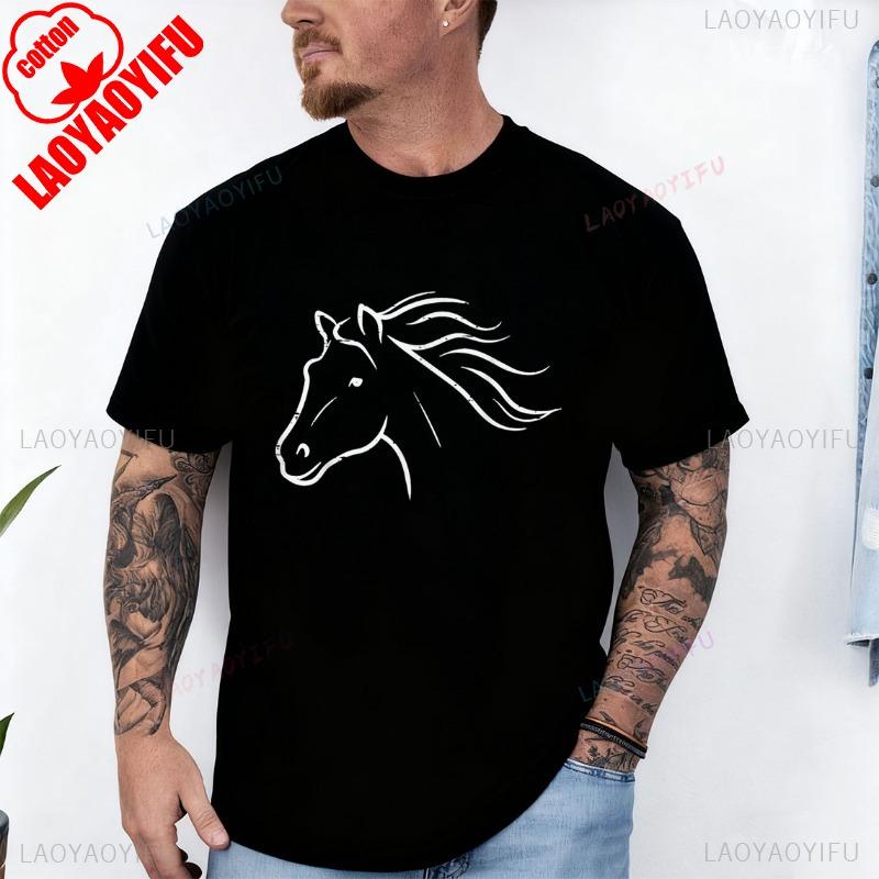 Minimal Horse Head Animal Riding Equestrian Men Women Gift Unisex Cotton TShirt Crew Neck Short Sleeve Casual Fashion Soft Tees