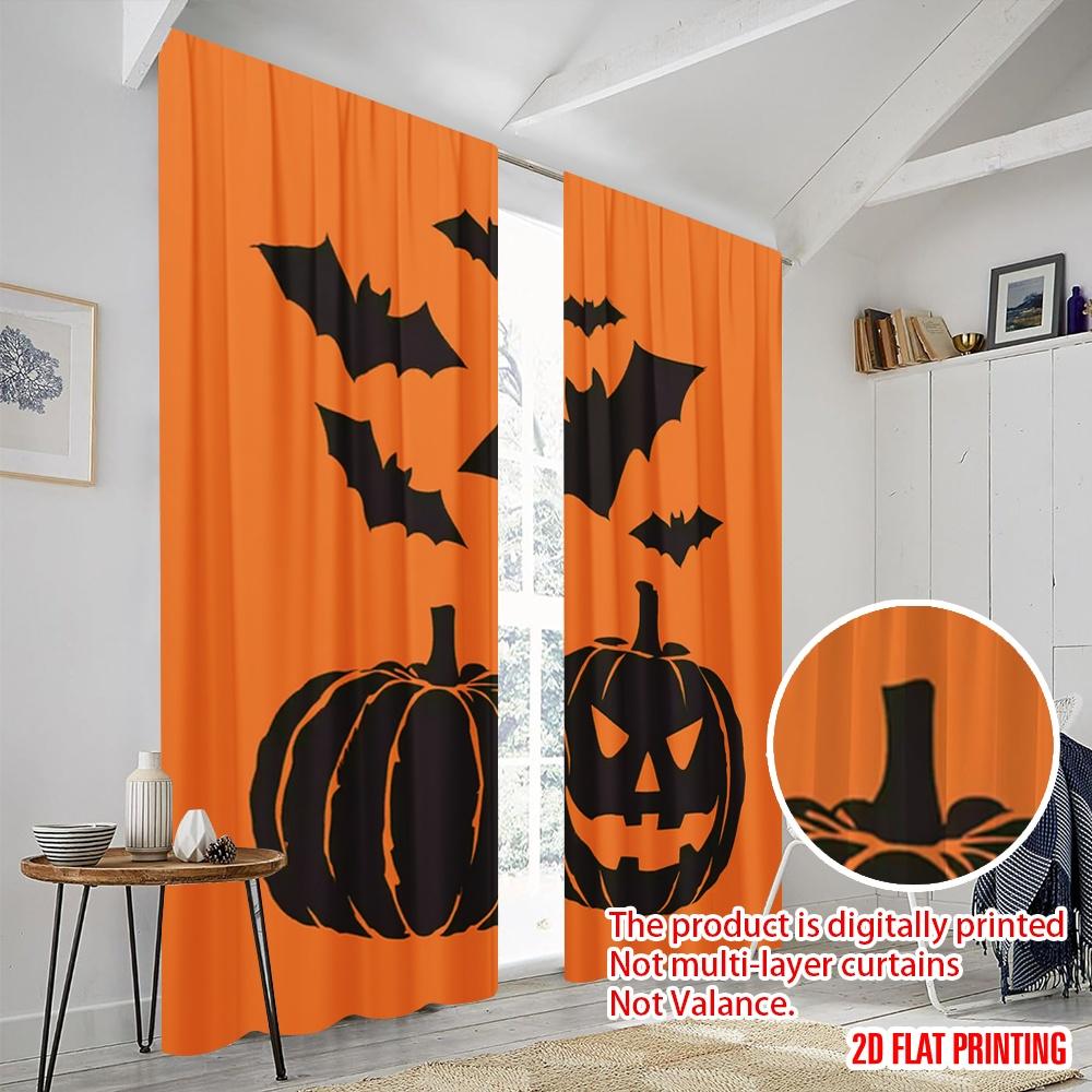 2pcs,2D Plane Printing Print Curtains Halloween Pumpkin (11) Polyester Woven (without Rod) All Seasons Ldeal for Various Room