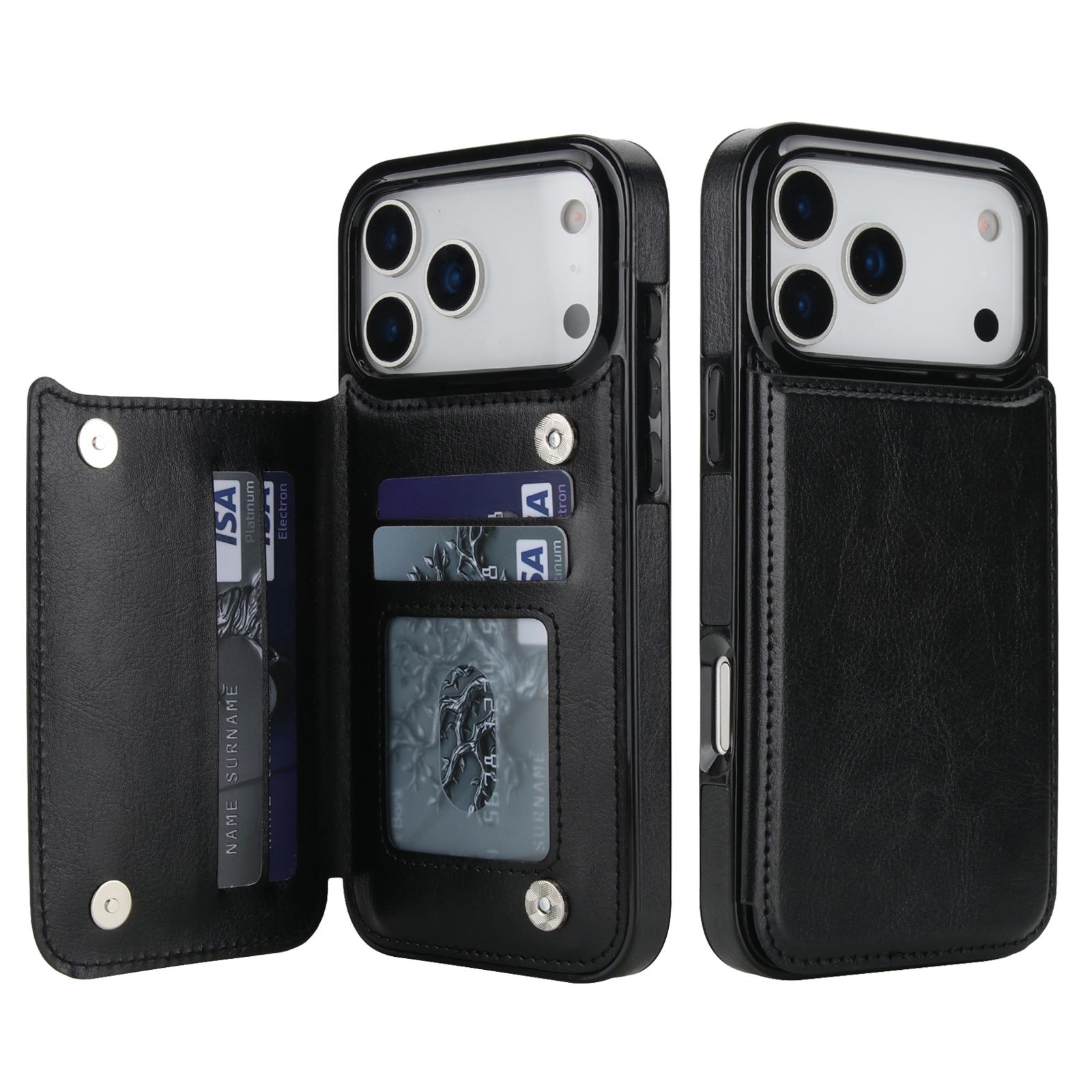 Portefeuille Solide Double Boucle Avec Emplacement Carte Flip Magnétique Étui en Cuir Pour iPhone Air 17 Pro Max Housse de Protection antichoc iPhone 17 Pro Max noir