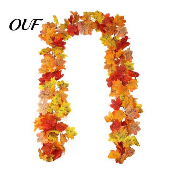 Simulated Foliage for Porch 2Pcs Artificial Fall Leaves Garland, Autumn Maple Leaf Vines Thanksgiving Garland Mantle Decor, Faux Indoor Outdoor