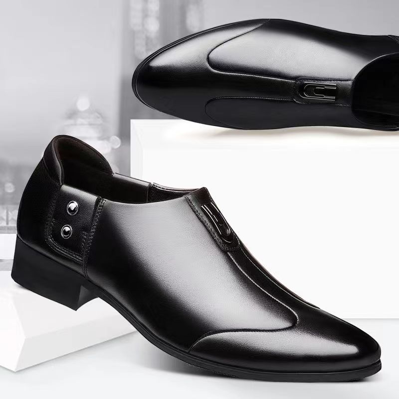 Men Black Slip‑On Leather Dress Shoes Pointed Toe Business Office Formal Footwear