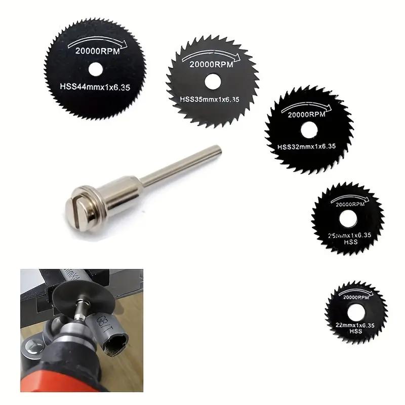 6pcs High-Speed Steel Mini Saw Blade Set For Wood, Plastic & Metal - Durable Stainless Steel With Mandrel Included